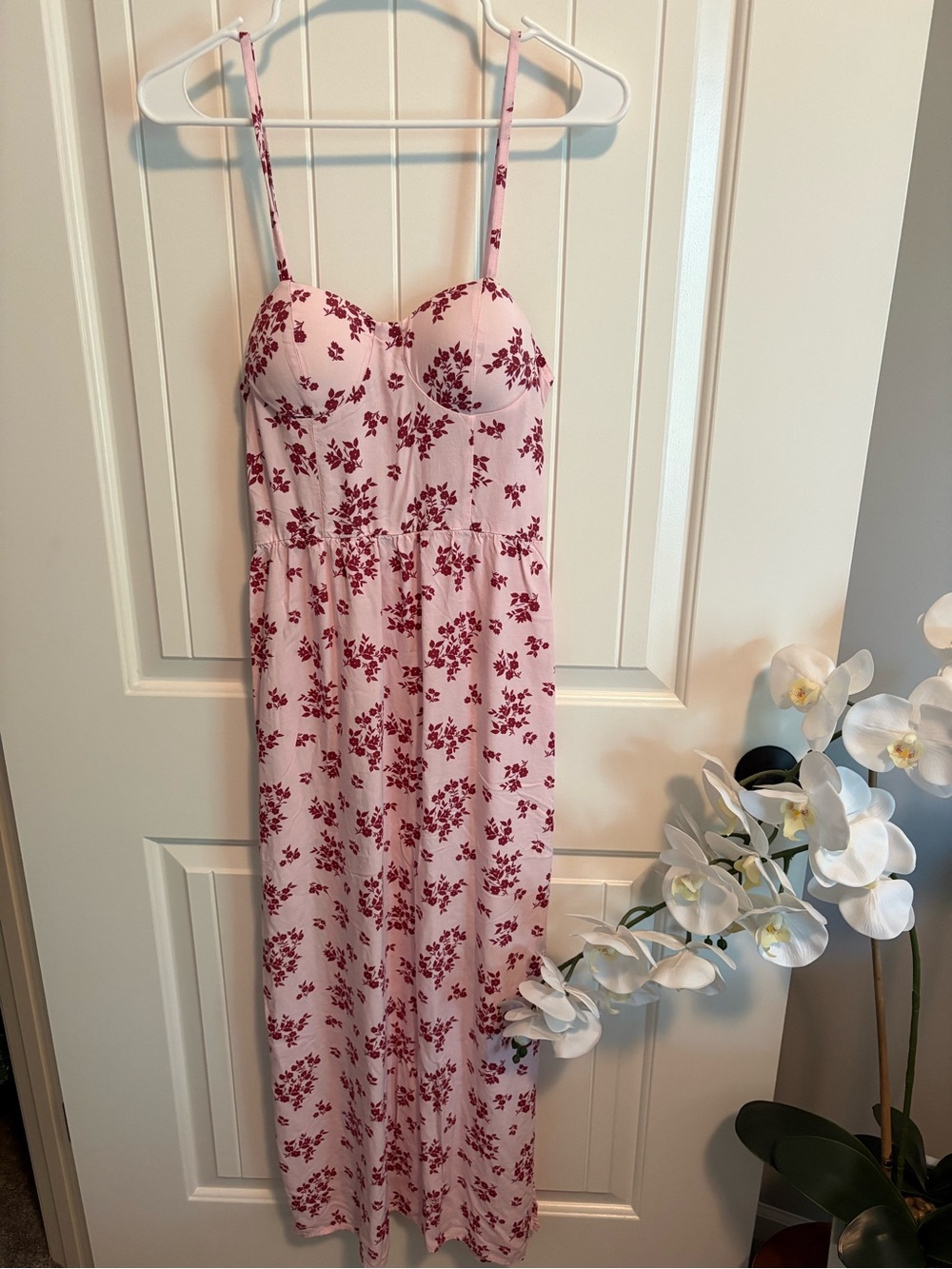Second Generation Floral Bustier Smocked Sweetheart Midi Dress M